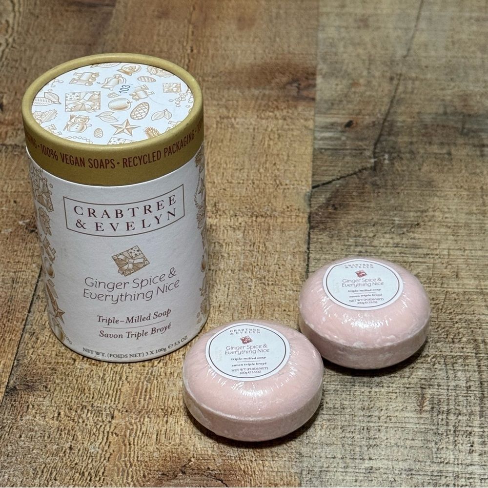 Crabtree & Evelyn Ginger Spice & Everything Nice Triple Milled 2 Bar Soap Round
